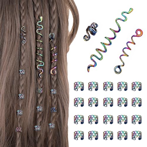 XCSJ 23Pcs Dreadlock Schmuck Haarspiralen Clips Haar Geflecht Ringe, Verstellbar Metall Cuffs Haar Dreadlocks Zubehör Manschetten Haarschmuck Set Haarspiralen Dreadlocks für Männer und Frauen (A) von XCSJ