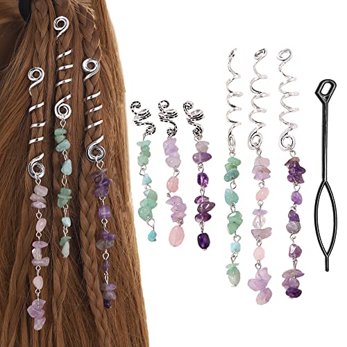 XCSJ 6 Pcs Dreadlocks Schmuck, Haarspiralen Clips, Dreadlock Perlen Haarspange Spiral Haarspangen Haarschmuck Braids Zöpfe Schmuck Haar Dreadlocks Zubehör Für Halloween, Weihnachten (Silber) von XCSJ