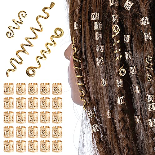 Dreadlock Schmuck Haarspiralen Clips Haar Geflecht Ringe, Verstellbar Metall Cuffs Haar Dreadlocks Zubehör Manschetten Set Für Männer Und Frauen -28Pcs (Gold) von XCSJ