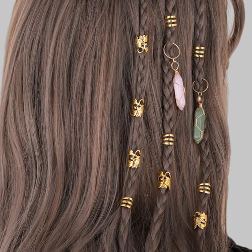 XCSJ 24 Stück Dreadlocks Schmuck Verstellbar Metall Cuffs Haarschmuck Zum Flechten Haarperlen Zum Klipsen Haarschnüre Für Zöpfe Haarschmuck Dreadlocks Für Frauen Mädchen (Gold) von XCSJ