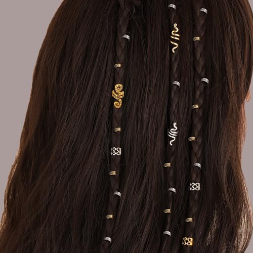 XCSJ 27 Pcs Dreadlocks Schmuck Viking Haarschmuck Metall Cuffs Dreadlocks Haarschmuck Perlen Haare Haarperlen Mittelalter Schmuck Dreads Schlangen Haarschmuck Perlen für Männer, Frauen (Gold,Silber) von XCSJ