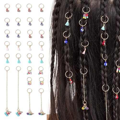XCSJ 28 Pcs Haarringe Dreadlocks Schmuck Haarringe für Zöpfe Haarschmuck Gold Festival Haarschmuck Ringe Haarringe Zopf Ringe Haar Ringe Hair Accessoires für Mädchen, Damen, Kopfbedeckung (Mehrfarbig) von XCSJ