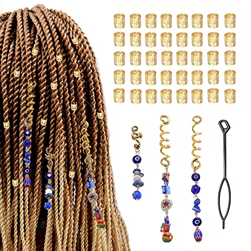 XCSJ 43 Stück Dreadlocks Schmuck Haarspiralen Clips Verstellbar Metall Cuffs Haar Flecht Perlen Dreadlocks Perlen Manschetten Haarschmuck Braids Haar Dreadlocks Zubehör Für Frauen Männer (Tiefblau) von XCSJ