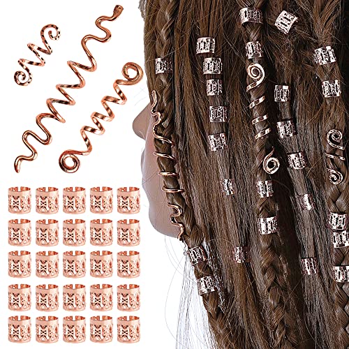 XCSJ Dreadlock Schmuck Haarspiralen Clips Haar Geflecht Ringe, Verstellbar Metall Cuffs Haar Dreadlocks Zubehör Manschetten Haarschmuck Set Haarspiralen Dreadlocks Für Männer, Frauen -28Pcs (Roségold) von XCSJ