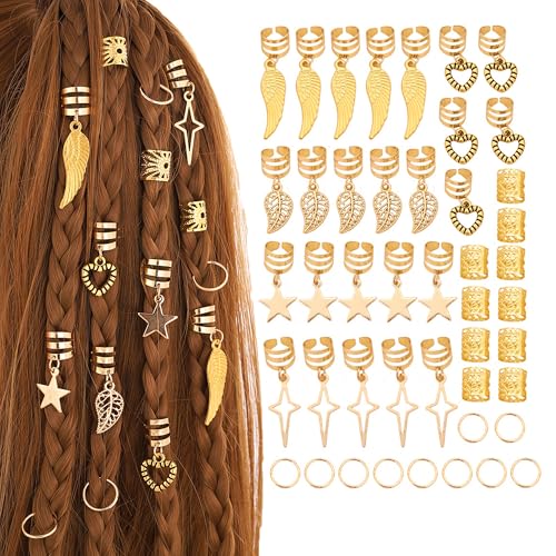 XCSJ Dreadlock SchmuckHaarspiralen Clips, Verstellbar Metall Cuffs, Haar Dreadlocks Zubehör Manschetten Haarschmuck Set Haarspiralen Dreadlocks Für Männer Und Frauen (Gold,45 pcs) von XCSJ