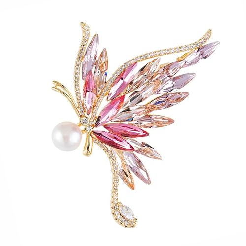 XCSJ Schmetterling Brosche Strass Brosche Pins Anstecknadel Party Kleid Perle Brosche Kragen Pins Zubehör für Abendkleider, Party, Hochzeit, Bankette, Geschenk für Frauen Damen, 5.5 * 6.2cm, Rosa von XCSJ