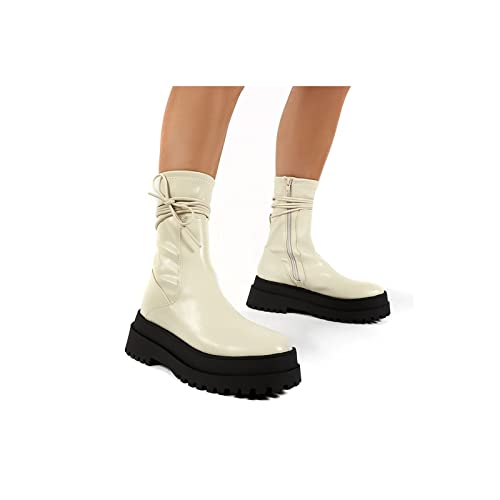 XCVFBVG Damenstiefel 1 Paar solide Farben Stiefel Damenplattform Warme Schuhe Winter Mid-Calf Boots Reißverschluss Lederstiefel Frauen(Color:White,Size:38) von XCVFBVG