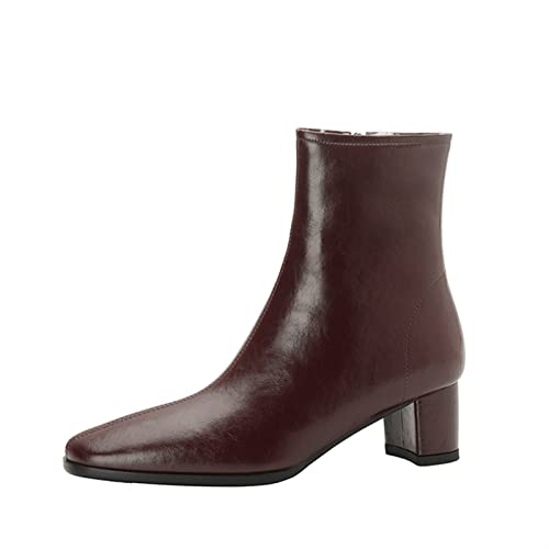 XCVFBVG-Pumpen Leather Ankle Fur Wool Boots Round Toe Ladies Short Boot Autumn Winter Shoes Beige(Size:37 EU) von XCVFBVG