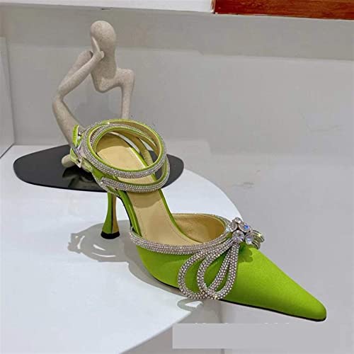XCVFBVG-Pumpen Luxurious Crystal Butterfly-knot Pumps High Heels Pointed Toe Satin High Heels Women Party Shoes Wedding Shoes(Color:Green,Size:38 EU) von XCVFBVG