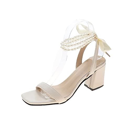 XCVFBVG-Pumpen Sandals Women Lace Dress Party Pumps Designer Wedding Chunky High Heels Shoes Slingback Slippers(Size:40 EU) von XCVFBVG