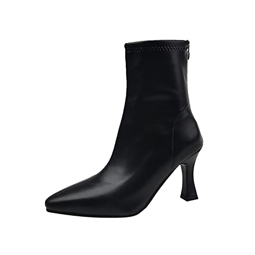 XCVFBVG-Pumpen Soft Leather Women Ankle Boots Thin High Heel Ladies Back Zipper Short Boots High Shoes(Size:36 EU) von XCVFBVG