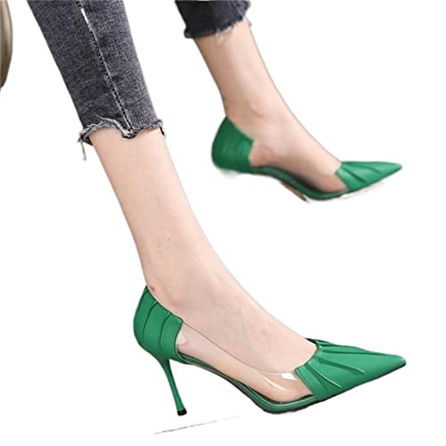 XCVFBVG-Pumpen Spring and Summer transparent high Heels Thin Heels Temperament Soft Leather Pointed Shoes(Color:Green,Size:38 EU) von XCVFBVG