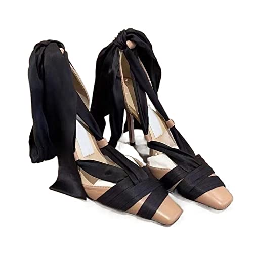XCVFBVG-Pumpen Spring and summer cross strap shoes square head cross strap stiletto shoes women's retro ballet shoes party banquet sandals(Color:Nude,Size:40 EU) von XCVFBVG
