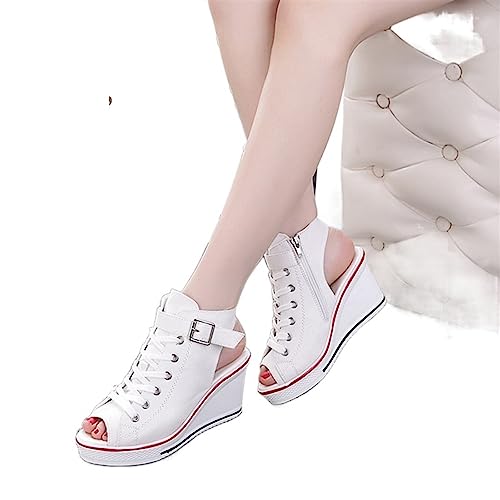 XCVFBVG-Pumpen Women Sandals Lady Platform Sandals Zipper Comfortable Women Sandals Open Toe Summer Sports Shoes(Color:White,Size:35) von XCVFBVG