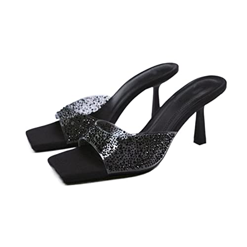 XCVFBVG-Pumpen Women's High Heels, Luxurious Black See-through Sandals With Rhinestones, Comfortable(Size:41 EU) von XCVFBVG
