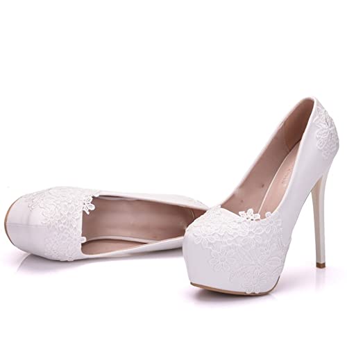XCVFBVG-Pumpen Women's White Red Lace Mesh High Heel Wedding Shoes Large Size Thin High Heel Luxury Platform Shoes Spring Shoes(Size:35 EU) von XCVFBVG