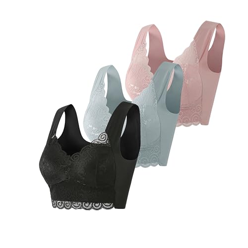 3er Pack Damen BH Ohne Bügel Spitze Bustier Gegen Hängende Brüste Minimizer BH Fraue Sexy Push Up BH Klassisch Bralette Shock Absorber Spitzentop Aesthetic Corset Top Damen Luftig Sommertops von XCXC