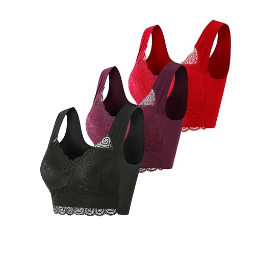 3er Pack Damen BH Ohne Bügel Spitze Bustier Gegen Hängende Brüste Minimizer BH Fraue Sexy Push Up BH Klassisch Bralette Shock Absorber Spitzentop Aesthetic Corset Top Damen Luftig Sommertops von XCXC