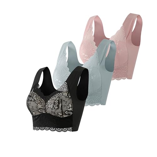 3er Pack Damen BH Ohne Bügel Spitze Bustier Gegen Hängende Brüste Minimizer BH Fraue Sexy Push Up BH Klassisch Bralette Shock Absorber Spitzentop Aesthetic Corset Top Damen Luftig Sommertops von XCXC