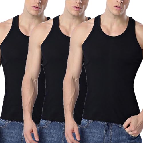 XCXC 2/3er Pack Herren Tank Top Unterhemd mit Rundhals Ausschnitt Männer Schwarz Weiß Grau Classic ärmellose T-Shirts Hemd Herren Atmungsaktiv Shirts ohne Arm Tanktop Set für Freizeit & Sport von XCXC