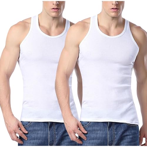 XCXC 2/3er Pack Herren Tank Top Unterhemd mit Rundhals Ausschnitt Männer Schwarz Weiß Grau Classic ärmellose T-Shirts Hemd Herren Atmungsaktiv Shirts ohne Arm Tanktop Set für Freizeit & Sport von XCXC