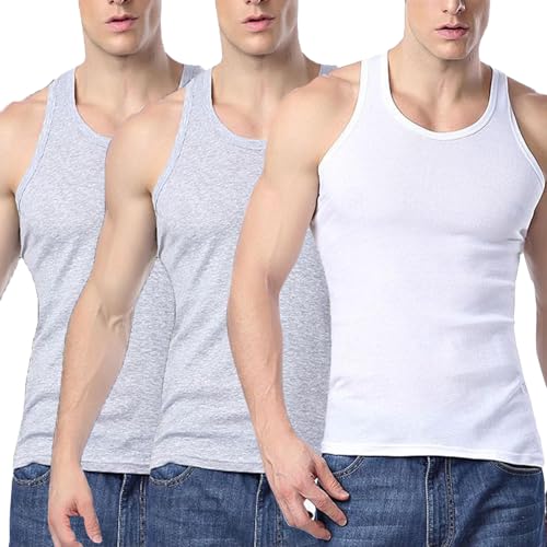 XCXC 2/3er Pack Herren Tank Top Unterhemd mit Rundhals Ausschnitt Männer Schwarz Weiß Grau Classic ärmellose T-Shirts Hemd Herren Atmungsaktiv Shirts ohne Arm Tanktop Set für Freizeit & Sport von XCXC