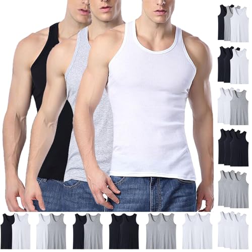 XCXC 2/3er Pack Herren Tank Top Unterhemd mit Rundhals Ausschnitt Männer Schwarz Weiß Grau Classic ärmellose T-Shirts Hemd Herren Atmungsaktiv Shirts ohne Arm Tanktop Set für Freizeit & Sport von XCXC