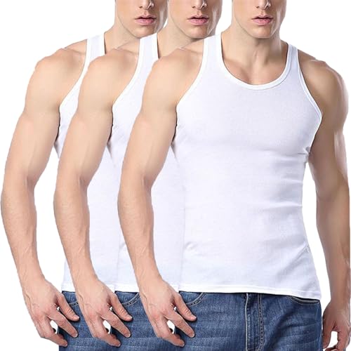 XCXC 2/3er Pack Herren Tank Top Unterhemd mit Rundhals Ausschnitt Männer Schwarz Weiß Grau Classic ärmellose T-Shirts Hemd Herren Atmungsaktiv Shirts ohne Arm Tanktop Set für Freizeit & Sport von XCXC