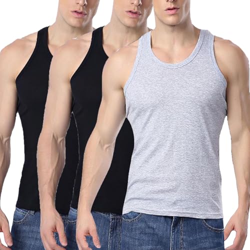 XCXC 2/3er Pack Herren Tank Top Unterhemd mit Rundhals Ausschnitt Männer Schwarz Weiß Grau Classic ärmellose T-Shirts Hemd Herren Atmungsaktiv Shirts ohne Arm Tanktop Set für Freizeit & Sport von XCXC
