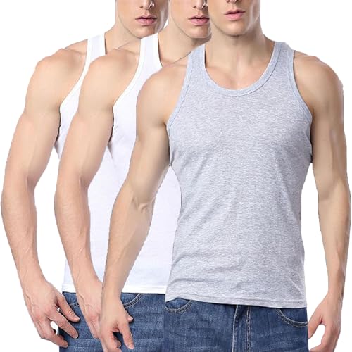 XCXC 2/3er Pack Herren Tank Top Unterhemd mit Rundhals Ausschnitt Männer Schwarz Weiß Grau Classic ärmellose T-Shirts Hemd Herren Atmungsaktiv Shirts ohne Arm Tanktop Set für Freizeit & Sport von XCXC
