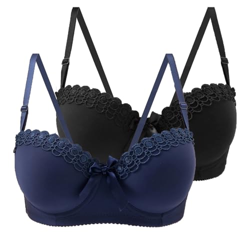 XCXC 2er/3er-Pack Damen Push-Up BH ohne Bügel Frauen Bügelloser Spitzen-BH mit Verstellbaren Trägern und Eleganter Spitzenverzierung Women Bra für Alltag von XCXC