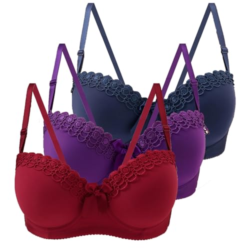 XCXC 2er/3er-Pack Damen Push-Up BH ohne Bügel Frauen Bügelloser Spitzen-BH mit Verstellbaren Trägern und Eleganter Spitzenverzierung Women Bra für Alltag XCXC 2er/3er-Pack Damen Push-Up BH ohne Bügel Frauen Bügelloser Spitzen-BH mit Verstellbaren Trägern und Eleganter Spitzenverzierung Women Bra für Alltag von XCXC
