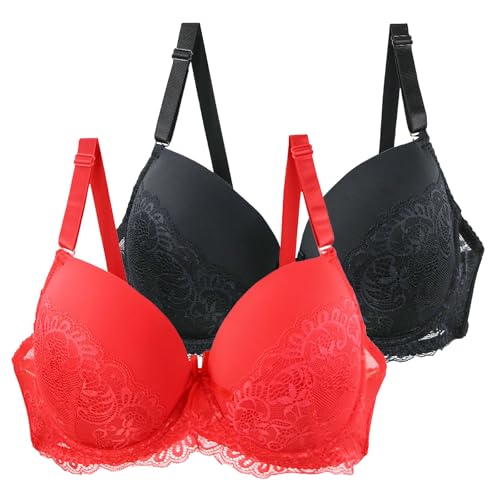 XCXC 2er-Pack Damen BH ohne Bügel Frauen Große Größen Push-Up Spitzen-BH Leicht Bequemes Klassische BHS mit Verstellbaren Trägern, Anti-Sagging BH Set für Alltag und Freizeit von XCXC