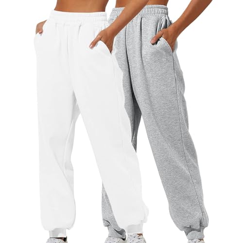XCXC 2er-Pack Damen Jogginghose mit Cinch-Bottom und Taschen Frauen Einfarbiger Trainingsanzug Baggy Hose mit elastischer Taille für Lässiges Hip-Hop, Fitnessstudio und Joggen XCXC 2er-Pack Damen Jogginghose mit Cinch-Bottom und Taschen Frauen Einfarbiger Trainingsanzug Baggy Hose mit elastischer Taille für Lässiges Hip-Hop, Fitnessstudio und Joggen von XCXC