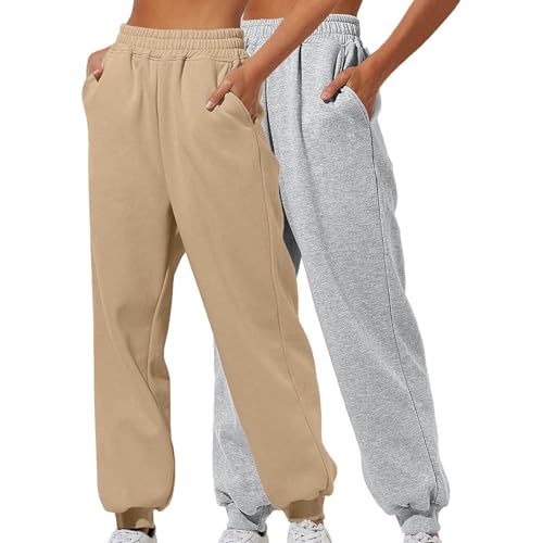 XCXC 2er-Pack Damen Jogginghose mit Cinch-Bottom und Taschen Frauen Einfarbiger Trainingsanzug Baggy Hose mit elastischer Taille für Lässiges Hip-Hop, Fitnessstudio und Joggen XCXC 2er-Pack Damen Jogginghose mit Cinch-Bottom und Taschen Frauen Einfarbiger Trainingsanzug Baggy Hose mit elastischer Taille für Lässiges Hip-Hop, Fitnessstudio und Joggen von XCXC