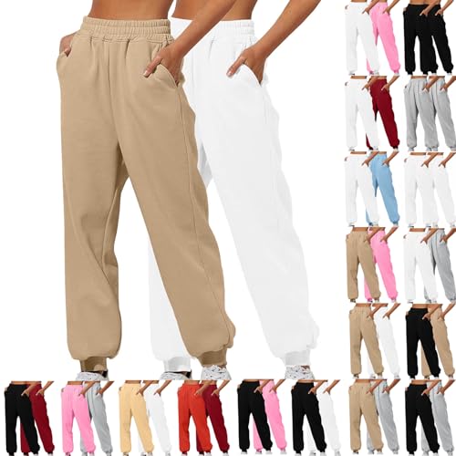 XCXC 2er-Pack Damen Jogginghose mit Cinch-Bottom und Taschen Frauen Einfarbiger Trainingsanzug Baggy Hose mit elastischer Taille für Lässiges Hip-Hop, Fitnessstudio und Joggen von XCXC