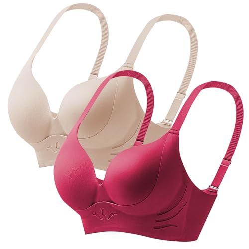 XCXC 2er-Pack Damen Nahtloser Push-Up BHS ohne Bügel Frauen Bügelloser Klassische BH mit Dünnen Cups Damen Freizeit mit Verstellbaren Trägern Women Bra Set von XCXC