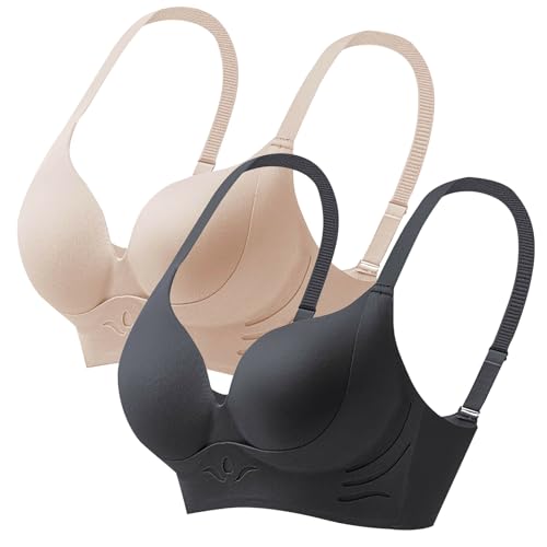 XCXC 2er-Pack Damen Nahtloser Push-Up BHS ohne Bügel Frauen Bügelloser Klassische BH mit Dünnen Cups Damen Freizeit mit Verstellbaren Trägern Women Bra Set von XCXC