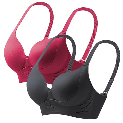 XCXC 2er-Pack Damen Nahtloser Push-Up BHS ohne Bügel Frauen Bügelloser Klassische BH mit Dünnen Cups Damen Freizeit mit Verstellbaren Trägern Women Bra Set von XCXC