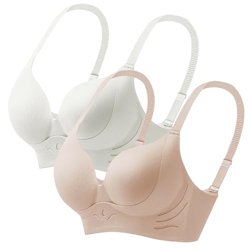 XCXC 2er-Pack Damen Nahtloser Push-Up BHS ohne Bügel Frauen Bügelloser Klassische BH mit Dünnen Cups Damen Freizeit mit Verstellbaren Trägern Women Bra Set von XCXC