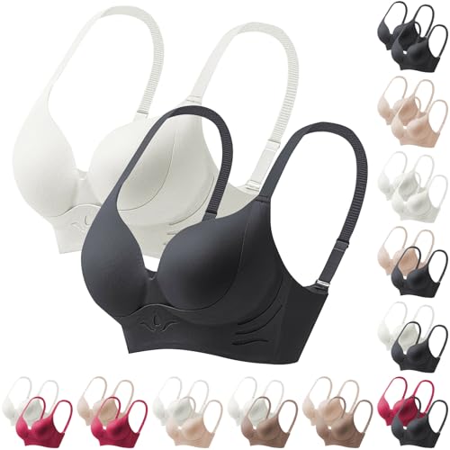 XCXC 2er-Pack Damen Nahtloser Push-Up BHS ohne Bügel Frauen Bügelloser Klassische BH mit Dünnen Cups Damen Freizeit mit Verstellbaren Trägern Women Bra Set von XCXC
