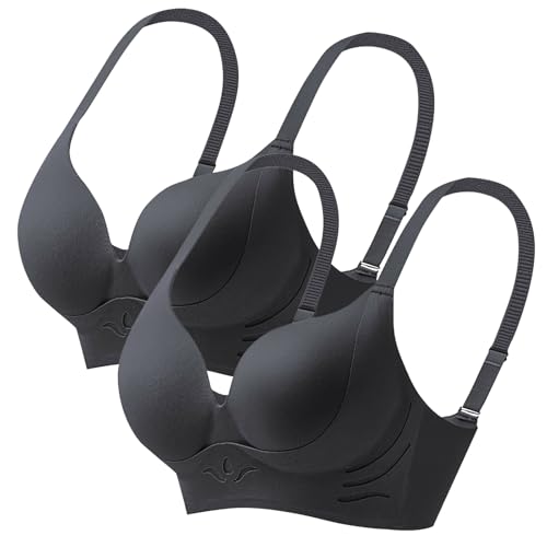 XCXC 2er-Pack Damen Nahtloser Push-Up BHS ohne Bügel Frauen Bügelloser Klassische BH mit Dünnen Cups Damen Freizeit mit Verstellbaren Trägern Women Bra Set von XCXC