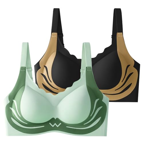 XCXC 2er Pack Damen Seamless BHS ohne Bügel Frauen Nahtloser Push-Up BHS Herren Atmungsaktive Bügelloser Unterwäsche Sexy Bustier mit Verstellbaren Trägern Women Bra von XCXC