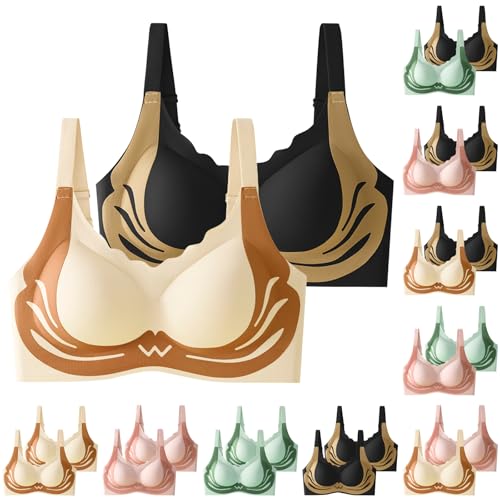 XCXC 2er Pack Damen Seamless BHS ohne Bügel Frauen Nahtloser Push-Up BHS Herren Atmungsaktive Bügelloser Unterwäsche Sexy Bustier mit Verstellbaren Trägern Women Bra von XCXC