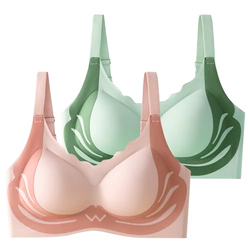 XCXC 2er Pack Damen Seamless BHS ohne Bügel Frauen Nahtloser Push-Up BHS Herren Atmungsaktive Bügelloser Unterwäsche Sexy Bustier mit Verstellbaren Trägern Women Bra von XCXC
