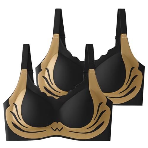 XCXC 2er Pack Damen Seamless BHS ohne Bügel Frauen Nahtloser Push-Up BHS Herren Atmungsaktive Bügelloser Unterwäsche Sexy Bustier mit Verstellbaren Trägern Women Bra von XCXC