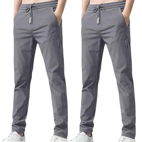 XCXC 2er-Pack Hosen Herren Lang Leicht Einfarbig Loose Fit Sommerhose Männer Freizeithose 2025 Sommer Bequeme Hose Stoffhose mit Tunnelzug und Taschen von XCXC