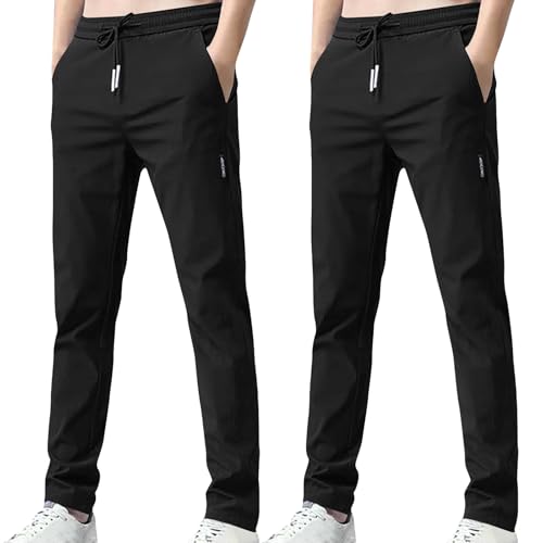 XCXC 2er-Pack Hosen Herren Lang Leicht Einfarbig Loose Fit Sommerhose Männer Freizeithose 2025 Sommer Bequeme Hose Stoffhose mit Tunnelzug und Taschen von XCXC