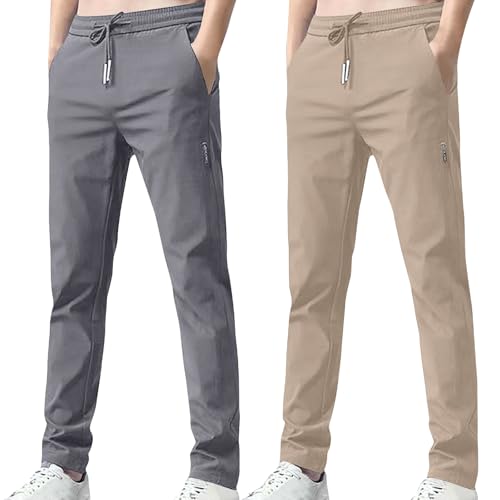XCXC 2er-Pack Hosen Herren Lang Leicht Einfarbig Loose Fit Sommerhose Männer Freizeithose 2025 Sommer Bequeme Hose Stoffhose mit Tunnelzug und Taschen von XCXC