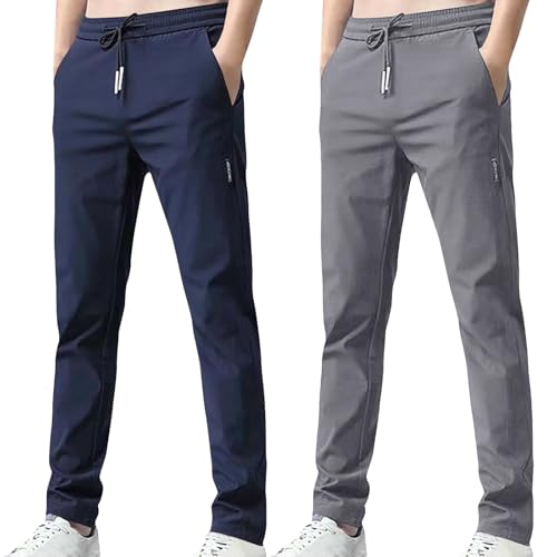 XCXC 2er-Pack Hosen Herren Lang Leicht Einfarbig Loose Fit Sommerhose Männer Freizeithose 2025 Sommer Bequeme Hose Stoffhose mit Tunnelzug und Taschen von XCXC